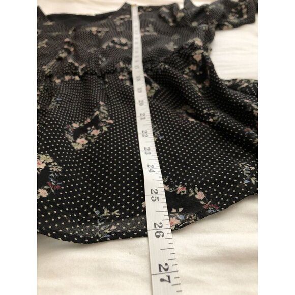 Pleione Womens Long Sleeve Floral Polka Dot Blouse L Black Office Professional - Picture 9 of 9